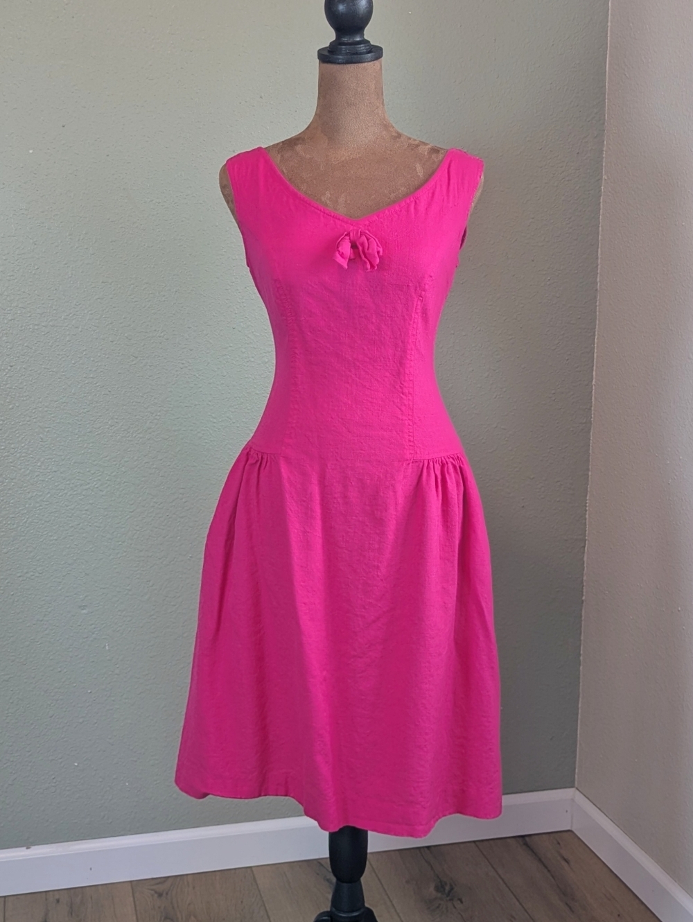 Bright Pink Sleeveless Fit-and-Flare Dress - Classic Feminine Style